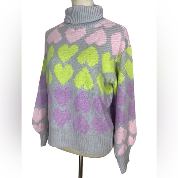 Wednesday Girl High Neck Sweater In Pastel Heart Knit NWT - Picture 5 of 10